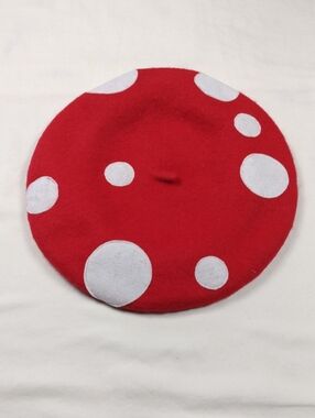 Mushroom Polka Dot Beret with White Dots One Size. #33